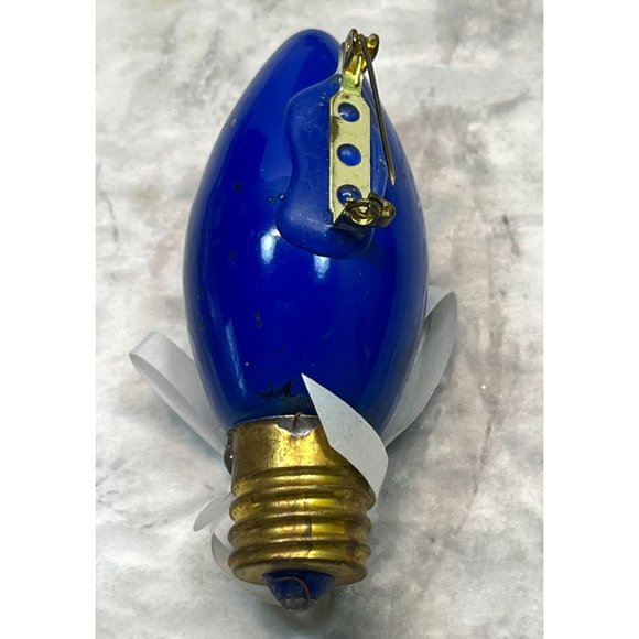 Handmade Christmas Light Bulb Snowman Brooch Pin Blue Vintage Handpainted - Picture 4 of 7